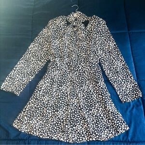 Forever 21  Black Polka Dot Long Sleeve Belted Fit and Flare Dress L